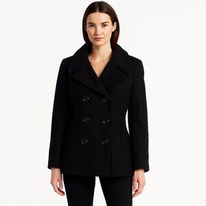 Calvin Klein Pea Coat Women 12 Black Wool Blend Button Front Classic Outerwear